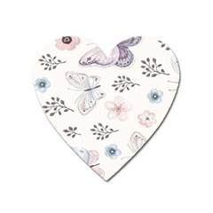 Butterflies Cute Flower Pastel Pattern Heart Magnet by Loisa77