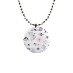 Butterflies Cute Flower Pastel Pattern 1  Button Necklace