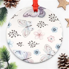 Butterflies Cute Flower Pastel Pattern Round Ornament (two Sides)