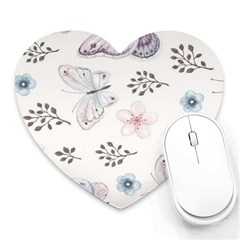 Butterflies Cute Flower Pastel Pattern Heart Mousepad by Loisa77