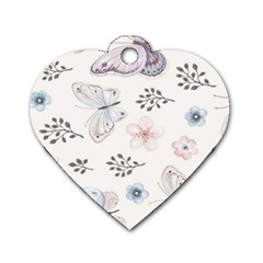 Butterflies Cute Flower Pastel Pattern Dog Tag Heart (two Sides) by Loisa77