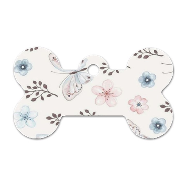 Butterflies Cute Flower Pastel Pattern Dog Tag Bone (Two Sides)