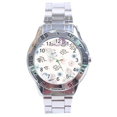 Butterflies Cute Flower Pastel Pattern Stainless Steel Analogue Watch by Loisa77