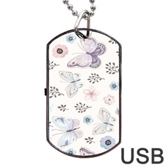 Butterflies Cute Flower Pastel Pattern Dog Tag Usb Flash (one Side)