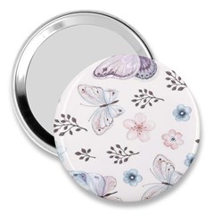 Butterflies Cute Flower Pastel Pattern 3  Handbag Mirrors by Loisa77