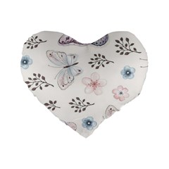 Butterflies Cute Flower Pastel Pattern Standard 16  Premium Heart Shape Cushions