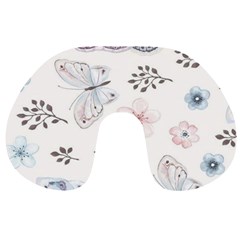 Butterflies Cute Flower Pastel Pattern Travel Neck Pillow by Loisa77