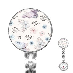 Butterflies Cute Flower Pastel Pattern Stainless Steel Nurses Watch by Loisa77