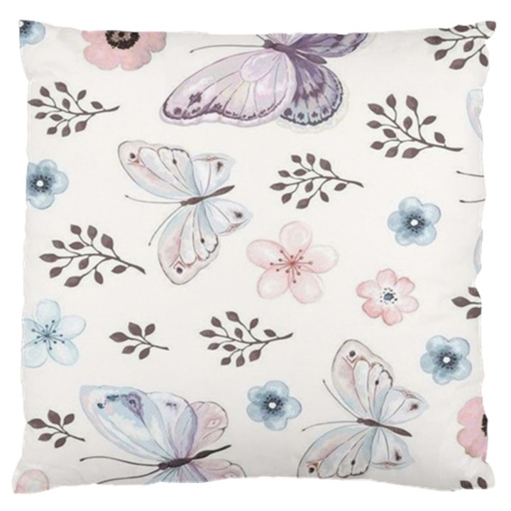 Butterflies Cute Flower Pastel Pattern Standard Premium Plush Fleece Cushion Case (Two Sides)