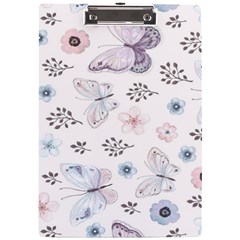 Butterflies Cute Flower Pastel Pattern A4 Acrylic Clipboard by Loisa77