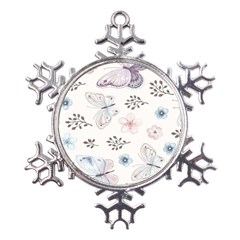 Butterflies Cute Flower Pastel Pattern Metal Large Snowflake Ornament by Loisa77