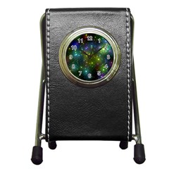 Stars Coloured Lights Background Pen Holder Desk Clock by Loisa77