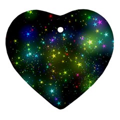 Stars Coloured Lights Background Heart Ornament (two Sides) by Loisa77