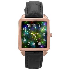 Stars Coloured Lights Background Rose Gold Leather Watch  by Loisa77