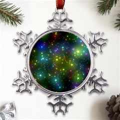 Stars Coloured Lights Background Metal Large Snowflake Ornament by Loisa77