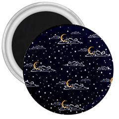 Hand Drawn Scratch Style Night-sky-with-moon-cloud Space Among-stars-seamless Pattern Vector Design 3  Magnets by Ket1n9