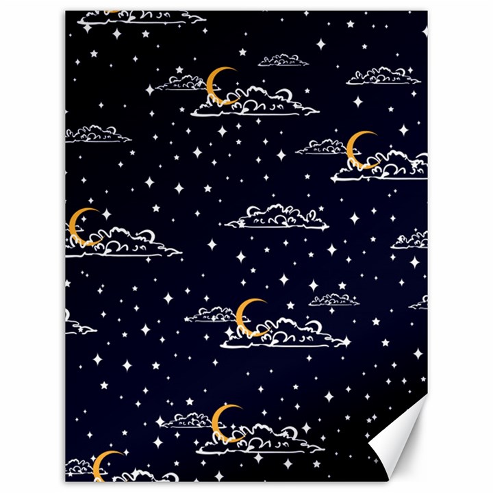 Hand Drawn Scratch Style Night-sky-with-moon-cloud Space Among-stars-seamless Pattern Vector Design Canvas 12  x 16 