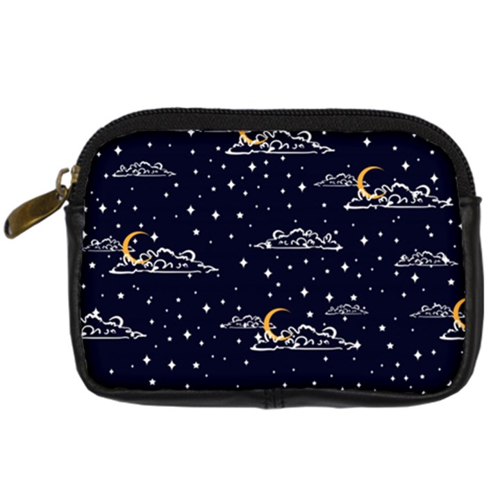 Hand Drawn Scratch Style Night-sky-with-moon-cloud Space Among-stars-seamless Pattern Vector Design Digital Camera Leather Case