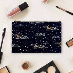 Hand Drawn Scratch Style Night-sky-with-moon-cloud Space Among-stars-seamless Pattern Vector Design Cosmetic Bag (medium) by Ket1n9