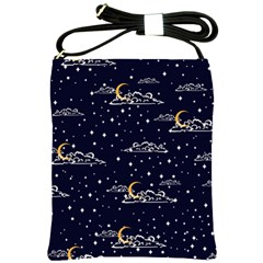 Hand Drawn Scratch Style Night-sky-with-moon-cloud Space Among-stars-seamless Pattern Vector Design Shoulder Sling Bag by Ket1n9