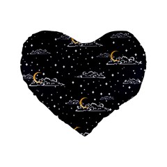 Hand Drawn Scratch Style Night-sky-with-moon-cloud Space Among-stars-seamless Pattern Vector Design Standard 16  Premium Heart Shape Cushions by Ket1n9