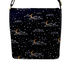 Hand Drawn Scratch Style Night-sky-with-moon-cloud Space Among-stars-seamless Pattern Vector Design Flap Closure Messenger Bag (l) by Ket1n9