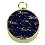 Hand Drawn Scratch Style Night-sky-with-moon-cloud Space Among-stars-seamless Pattern Vector Design Gold Compasses Front