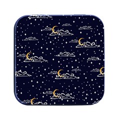 Hand Drawn Scratch Style Night-sky-with-moon-cloud Space Among-stars-seamless Pattern Vector Design Square Metal Box (black) by Ket1n9