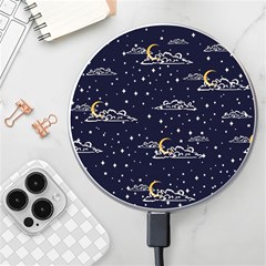 Hand Drawn Scratch Style Night-sky-with-moon-cloud Space Among-stars-seamless Pattern Vector Design Wireless Fast Charger(white) by Ket1n9