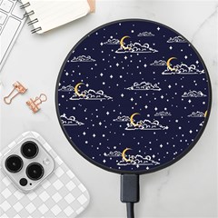 Hand Drawn Scratch Style Night-sky-with-moon-cloud Space Among-stars-seamless Pattern Vector Design Wireless Fast Charger(black) by Ket1n9