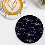 Hand Drawn Scratch Style Night-sky-with-moon-cloud Space Among-stars-seamless Pattern Vector Design UV Print Round Tile Coaster Front