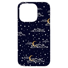 Hand Drawn Scratch Style Night-sky-with-moon-cloud Space Among-stars-seamless Pattern Vector Design Iphone 14 Pro Black Uv Print Case by Ket1n9