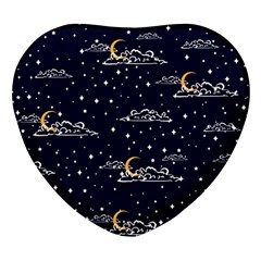 Hand Drawn Scratch Style Night-sky-with-moon-cloud Space Among-stars-seamless Pattern Vector Design Heart Glass Fridge Magnet (4 Pack) by Ket1n9