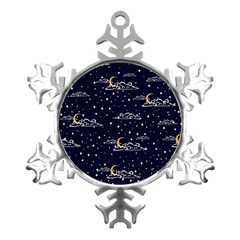 Hand Drawn Scratch Style Night-sky-with-moon-cloud Space Among-stars-seamless Pattern Vector Design Metal Small Snowflake Ornament by Ket1n9