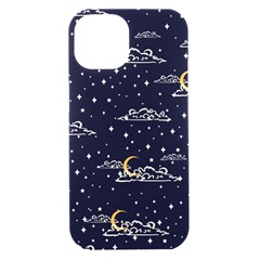 Hand Drawn Scratch Style Night-sky-with-moon-cloud Space Among-stars-seamless Pattern Vector Design Iphone 15 Black Uv Print Pc Hardshell Case by Ket1n9