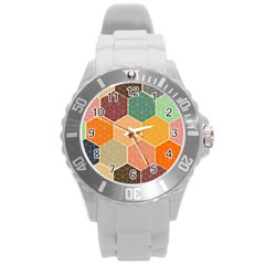 Hexagonal Pattern Vector Round Plastic Sport Watch (l) by Loisa77