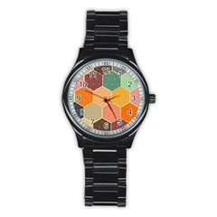 Hexagonal Pattern Vector Stainless Steel Round Watch by Loisa77