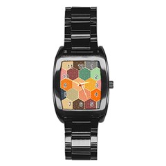 Hexagonal Pattern Vector Stainless Steel Barrel Watch by Loisa77