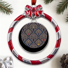 Pattern Seamless Antique Luxury Metal Red Ribbon Round Ornament by Loisa77