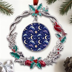 Night Moon Seamless Metal X mas Wreath Holly Leaf Ornament