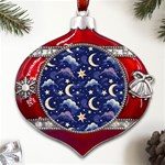 Night Moon Seamless Metal Snowflake And Bell Red Ornament Front