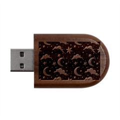 Night Moon Seamless Wood Oval Usb Flash Drive by Loisa77