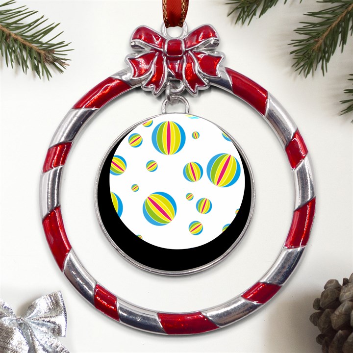 Balloon Ball District Colorful Metal Red Ribbon Round Ornament