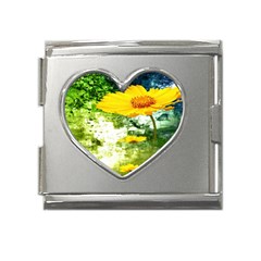 Yellow Flowers Mega Link Heart Italian Charm (18mm)