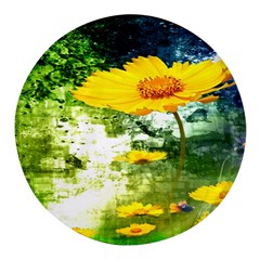 Yellow Flowers Round Glass Fridge Magnet (4 Pack)