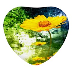 Yellow Flowers Heart Glass Fridge Magnet (4 Pack) by Ket1n9