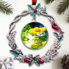 Yellow Flowers Metal X mas Wreath Holly Leaf Ornament