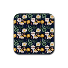 Flower Grey Pattern Floral Rubber Coaster (square) by Dutashop