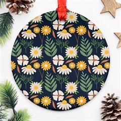 Flower Grey Pattern Floral Round Ornament (two Sides)