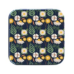 Flower Grey Pattern Floral Square Metal Box (black)